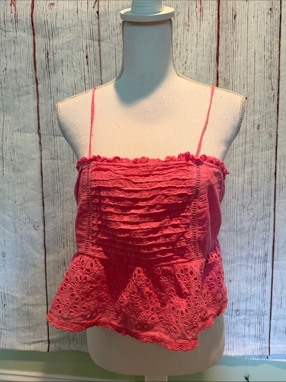 American Eagle Outfitters Coral Pink Eyelet Ruffle Cami